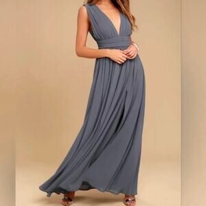 Lulus Heavenly Hues Chiffon Maxi Dress Women's Small Blue V-Neck